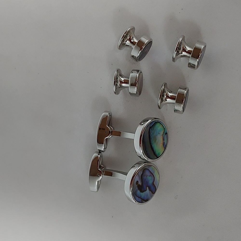 Silver and Abalone Cufflinks Set - image 4